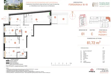 Rzut - Mieszkanie na sprzedaż 2 pokoje o powierzchni 81,72 m² - numer 18.1 w Osiedle Nowe Horyzonty etap II