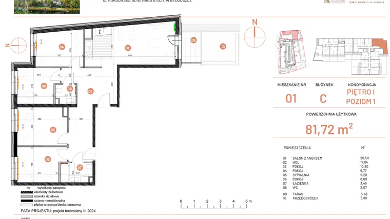 Rzut - Mieszkanie na sprzedaż 2 pokoje o powierzchni 81,72 m² - numer 18.1 w Osiedle Nowe Horyzonty etap II