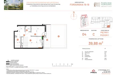 Rzut - Mieszkanie na sprzedaż 2 pokoje o powierzchni 39,88 m² - numer 18.4 w Osiedle Nowe Horyzonty etap II