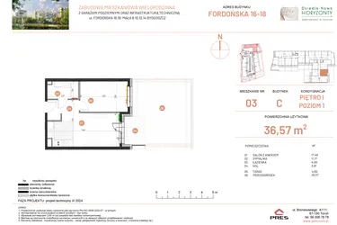 Rzut - Mieszkanie na sprzedaż 2 pokoje o powierzchni 36,57 m² - numer 18.3 w Osiedle Nowe Horyzonty etap II