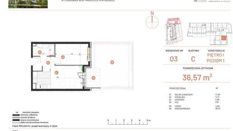 Rzut - Mieszkanie na sprzedaż 2 pokoje o powierzchni 36,57 m² - numer 18.3 w Osiedle Nowe Horyzonty etap II