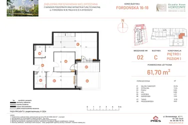 Rzut - Mieszkanie na sprzedaż 6 pokoi o powierzchni 61,7 m² - numer 18.2 w Osiedle Nowe Horyzonty etap II