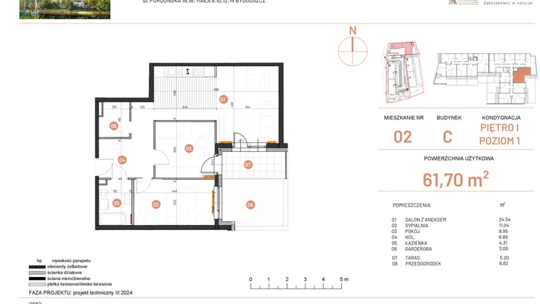 Rzut - Mieszkanie na sprzedaż 6 pokoi o powierzchni 61,7 m² - numer 18.2 w Osiedle Nowe Horyzonty etap II
