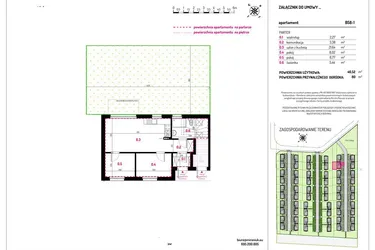 Rzut - Mieszkanie na sprzedaż 3 pokoje o powierzchni 46,52 m² - numer B58-1 w Aleja Kwitnącej Wiśni