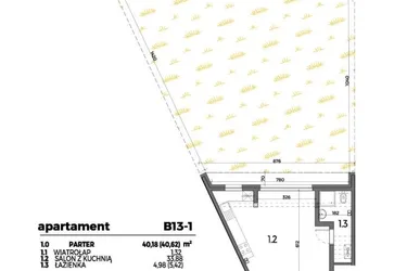 Rzut - Mieszkanie na sprzedaż 2 pokoje o powierzchni 39,88 m² - numer B13-1 w Aleja Miodowa