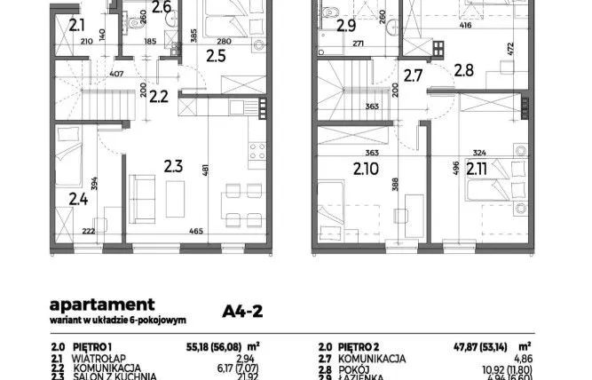 Rzut - Mieszkanie na sprzedaż 4 pokoje o powierzchni 103,15 m² - numer A4-2 w Aleja Miodowa