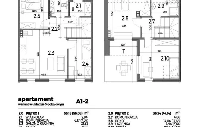 Rzut - Mieszkanie na sprzedaż 4 pokoje o powierzchni 89,53 m² - numer A1-2 w Aleja Miodowa