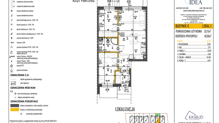Rzut - Mieszkanie na sprzedaż 3 pokoje o powierzchni 53,7 m² - numer 6-L1 w Osiedle Idea etap II
