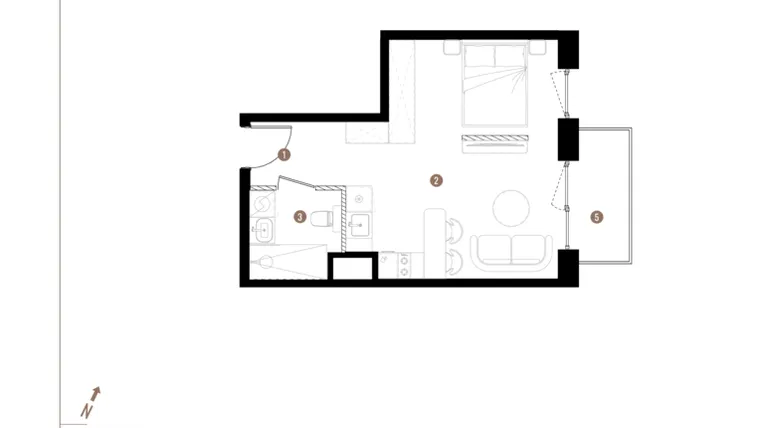 Rzut - Mieszkanie na sprzedaż 1 pokój o powierzchni 31,6 m² - numer A2.2.11 w Apartamenty Grundmanna