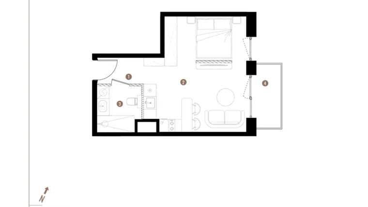 Rzut - Mieszkanie na sprzedaż 1 pokój o powierzchni 31,29 m² - numer A2.3.08 w Apartamenty Grundmanna