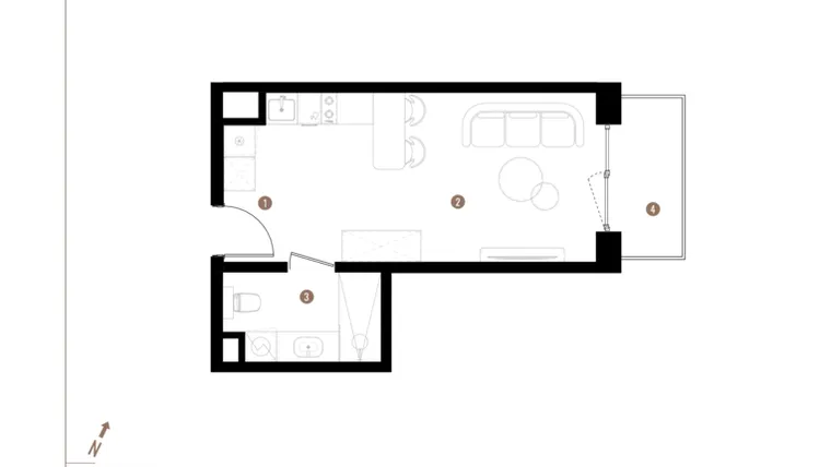 Rzut - Mieszkanie na sprzedaż 1 pokój o powierzchni 27,12 m² - numer A2.4.10 w Apartamenty Grundmanna
