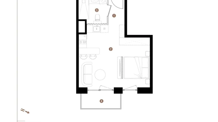 Rzut - Mieszkanie na sprzedaż 1 pokój o powierzchni 31,29 m² - numer A2.6.07 w Apartamenty Grundmanna