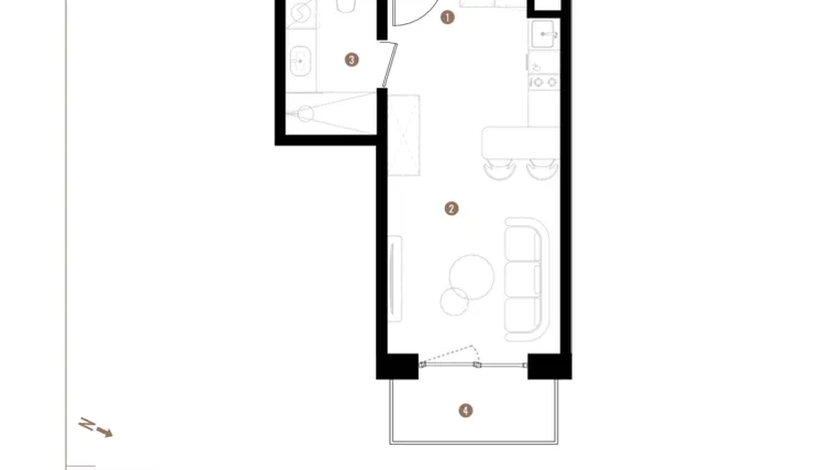 Rzut - Mieszkanie na sprzedaż 1 pokój o powierzchni 27,12 m² - numer A2.6.09 w Apartamenty Grundmanna