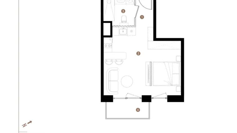Rzut - Mieszkanie na sprzedaż 1 pokój o powierzchni 31,29 m² - numer A2.7.07 w Apartamenty Grundmanna