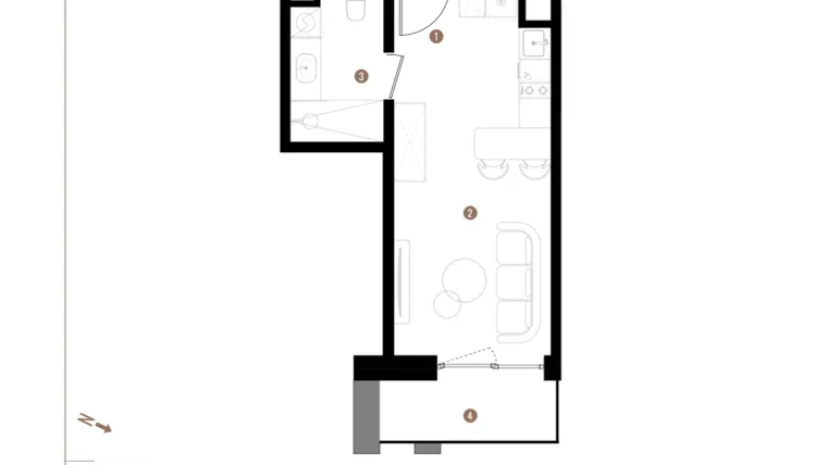 Rzut - Mieszkanie na sprzedaż 1 pokój o powierzchni 25,72 m² - numer A2.7.06 w Apartamenty Grundmanna