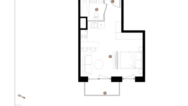 Rzut - Mieszkanie na sprzedaż 1 pokój o powierzchni 31,6 m² - numer A2.7.10 w Apartamenty Grundmanna