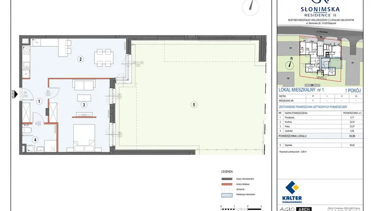 Rzut - Mieszkanie na sprzedaż 1 pokój o powierzchni 56,86 m² - numer M1 w Słonimska Residence II