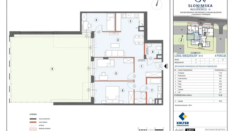 Rzut - Mieszkanie na sprzedaż 4 pokoje o powierzchni 78,36 m² - numer M4 w Słonimska Residence II