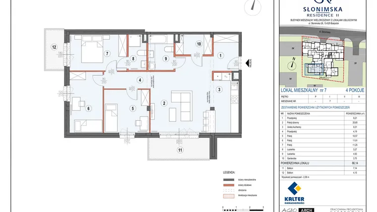 Rzut - Mieszkanie na sprzedaż 4 pokoje o powierzchni 86,14 m² - numer M7 w Słonimska Residence II
