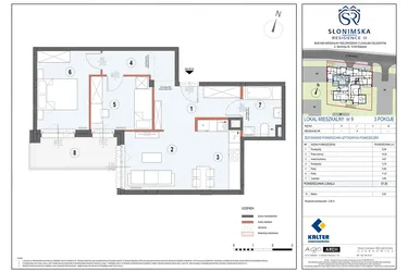 Rzut - Mieszkanie na sprzedaż 3 pokoje o powierzchni 57,3 m² - numer M9 w Słonimska Residence II