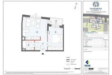 Rzut - Mieszkanie na sprzedaż 2 pokoje o powierzchni 38,44 m² - numer M13 w Słonimska Residence II