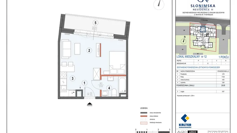 Rzut - Mieszkanie na sprzedaż 1 pokój o powierzchni 29,95 m² - numer M12 w Słonimska Residence II