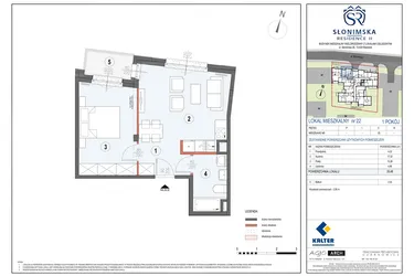 Rzut - Mieszkanie na sprzedaż 2 pokoje o powierzchni 39,48 m² - numer M22 w Słonimska Residence II