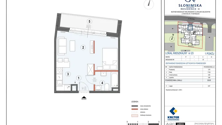 Rzut - Mieszkanie na sprzedaż 1 pokój o powierzchni 29,95 m² - numer M23 w Słonimska Residence II