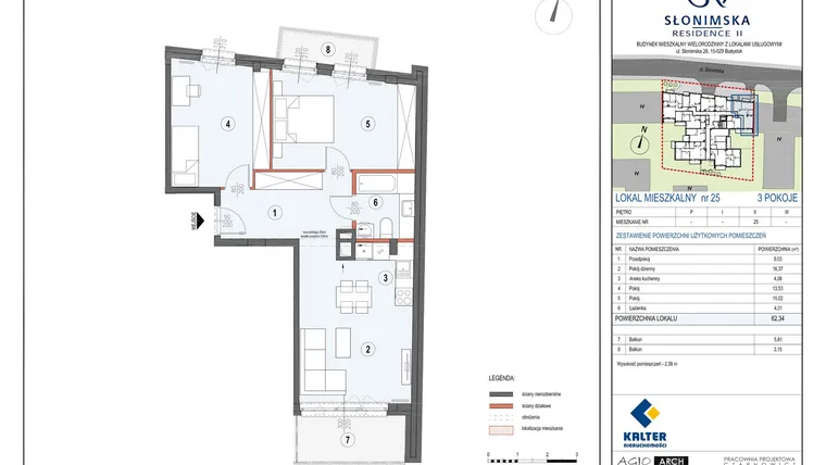 Rzut - Mieszkanie na sprzedaż 3 pokoje o powierzchni 62,34 m² - numer M25 w Słonimska Residence II