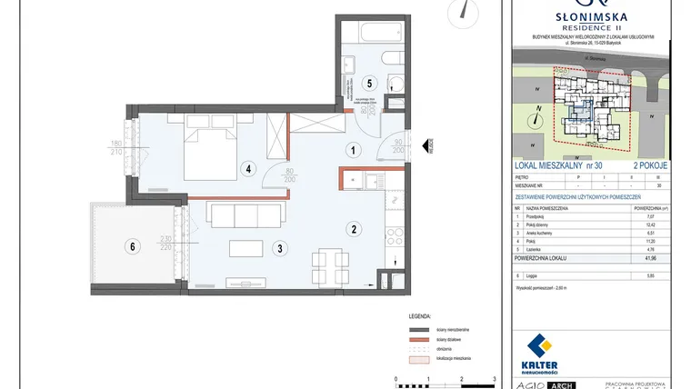 Rzut - Mieszkanie na sprzedaż 2 pokoje o powierzchni 41,96 m² - numer M30 w Słonimska Residence II