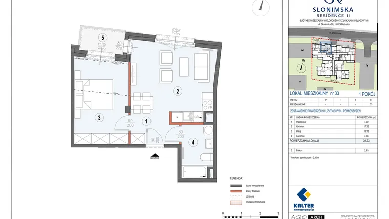 Rzut - Mieszkanie na sprzedaż 2 pokoje o powierzchni 39,33 m² - numer M33 w Słonimska Residence II