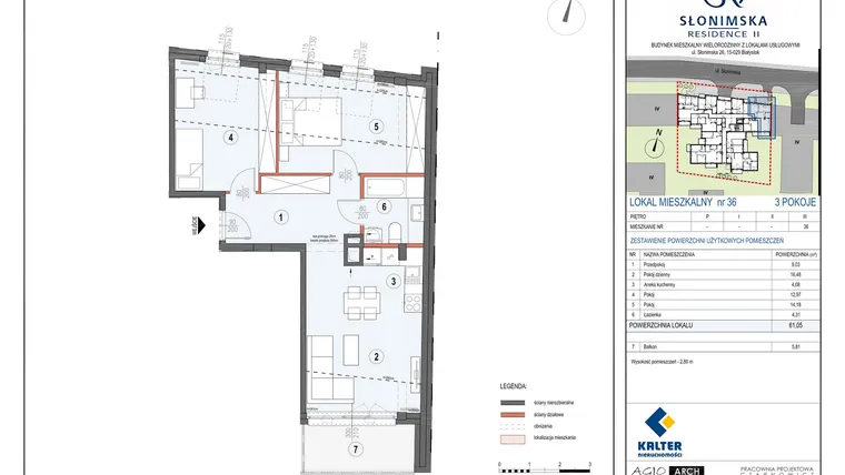 Rzut - Mieszkanie na sprzedaż 3 pokoje o powierzchni 61,05 m² - numer M36 w Słonimska Residence II
