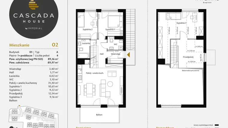 Rzut - Mieszkanie na sprzedaż 4 pokoje o powierzchni 89,44 m² - numer 1.2 w CASCADA House