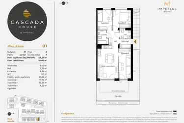 Rzut - Mieszkanie na sprzedaż 4 pokoje o powierzchni 69,49 m² - numer 1.1 w CASCADA House