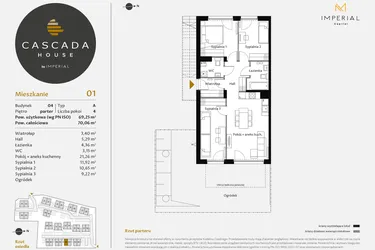 Rzut - Mieszkanie na sprzedaż 4 pokoje o powierzchni 69,49 m² - numer 4.1 w CASCADA House