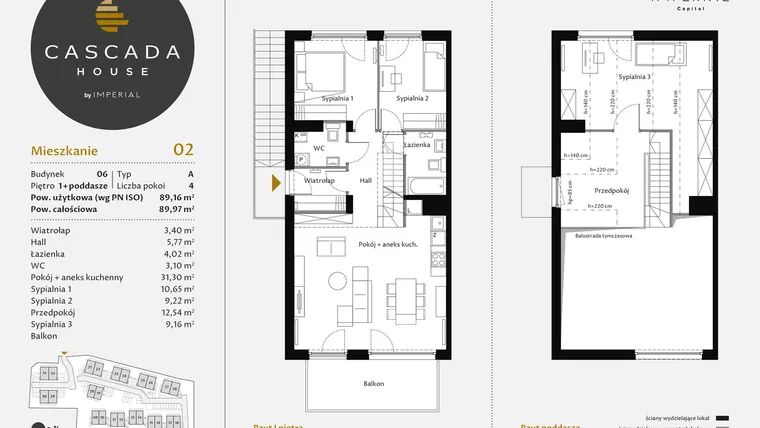 Rzut - Mieszkanie na sprzedaż 4 pokoje o powierzchni 89,44 m² - numer 6.2 w CASCADA House
