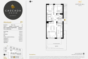 Rzut - Mieszkanie na sprzedaż 4 pokoje o powierzchni 69,49 m² - numer 5.1 w CASCADA House