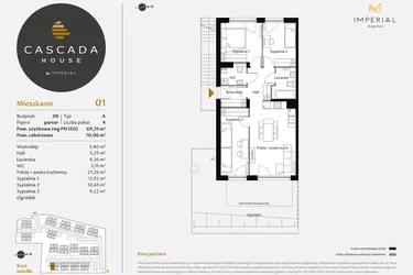 Rzut - Mieszkanie na sprzedaż 4 pokoje o powierzchni 69,49 m² - numer 8.1 w CASCADA House
