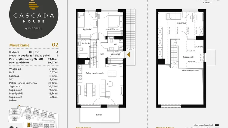 Rzut - Mieszkanie na sprzedaż 4 pokoje o powierzchni 89,44 m² - numer 9.2 w CASCADA House