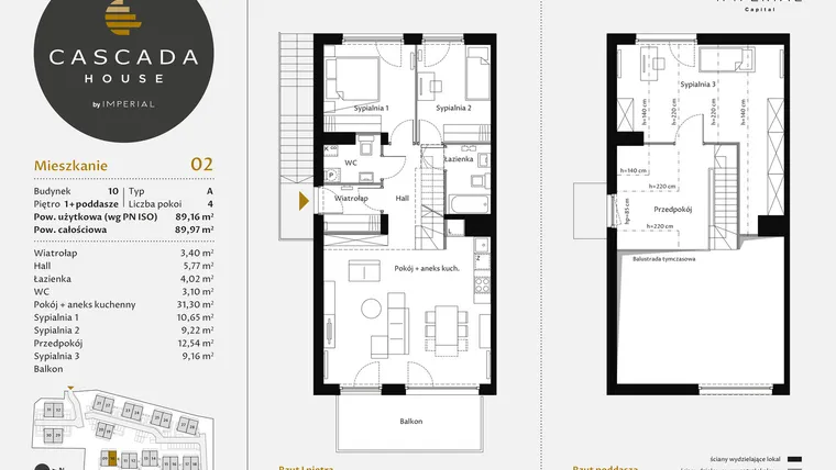 Rzut - Mieszkanie na sprzedaż 4 pokoje o powierzchni 89,44 m² - numer 10.2 w CASCADA House