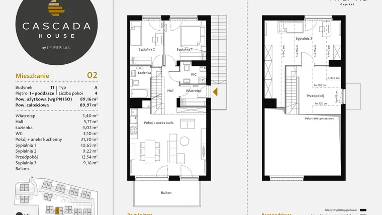 Rzut - Mieszkanie na sprzedaż 4 pokoje o powierzchni 89,44 m² - numer 11.2 w CASCADA House