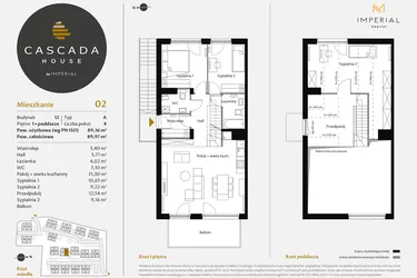 Rzut - Mieszkanie na sprzedaż 4 pokoje o powierzchni 89,44 m² - numer 12.2 w CASCADA House