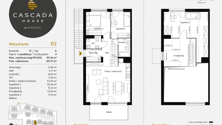 Rzut - Mieszkanie na sprzedaż 4 pokoje o powierzchni 89,44 m² - numer 12.2 w CASCADA House