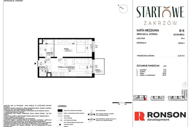 Rzut - Mieszkanie na sprzedaż 2 pokoje o powierzchni 44,57 m² - numer B19 w Osiedle Startowe