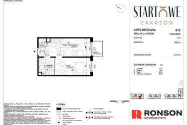 Rzut - Mieszkanie na sprzedaż 2 pokoje o powierzchni 44,74 m² - numer B14 w Osiedle Startowe