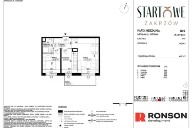 Rzut - Mieszkanie na sprzedaż 2 pokoje o powierzchni 44,31 m² - numer D02 w Osiedle Startowe
