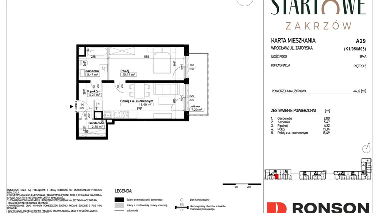Rzut - Mieszkanie na sprzedaż 2 pokoje o powierzchni 46,12 m² - numer A29 w Osiedle Startowe