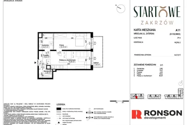 Rzut - Mieszkanie na sprzedaż 2 pokoje o powierzchni 46,12 m² - numer A11 w Osiedle Startowe