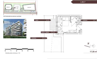 Rzut - Mieszkanie na sprzedaż 1 pokój o powierzchni 17,59 m² - numer L.B.0.7 w Royal Studios Smart Apartments etap 2