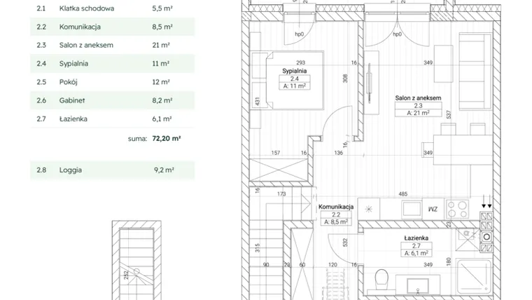 Rzut - Mieszkanie na sprzedaż 4 pokoje o powierzchni 72,2 m² - numer A4M8 w Nefrytowa Park